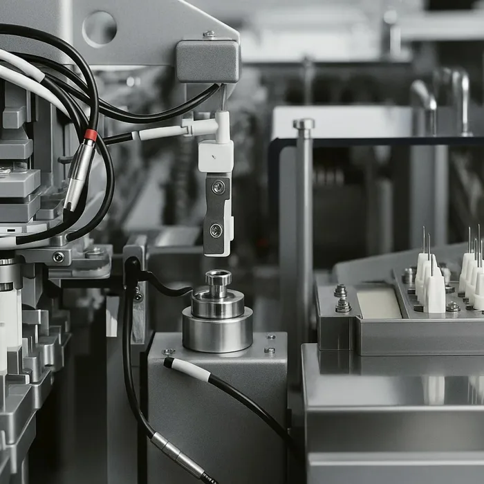 Close-up of a precision industrial assembly line
